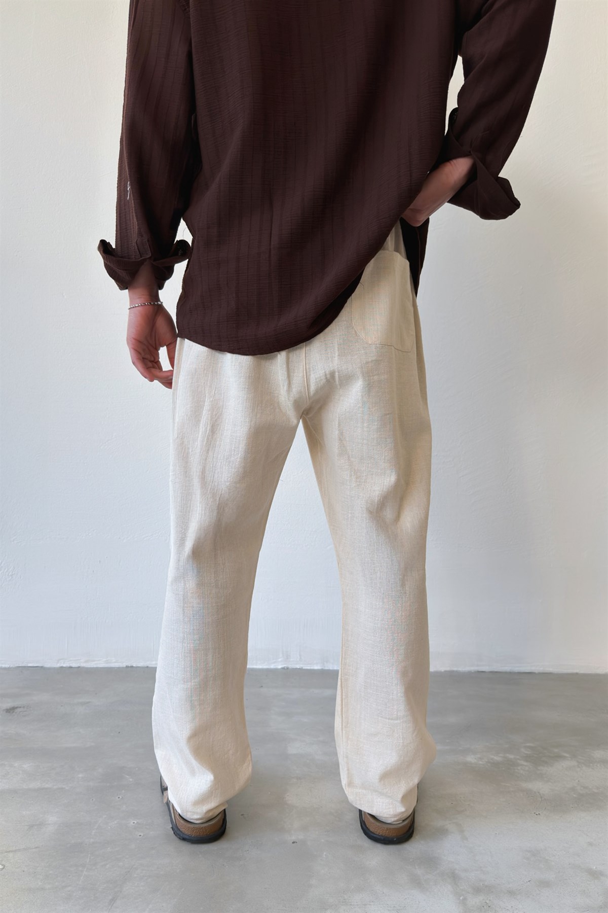 Bel Lastikli Keten Pantolon