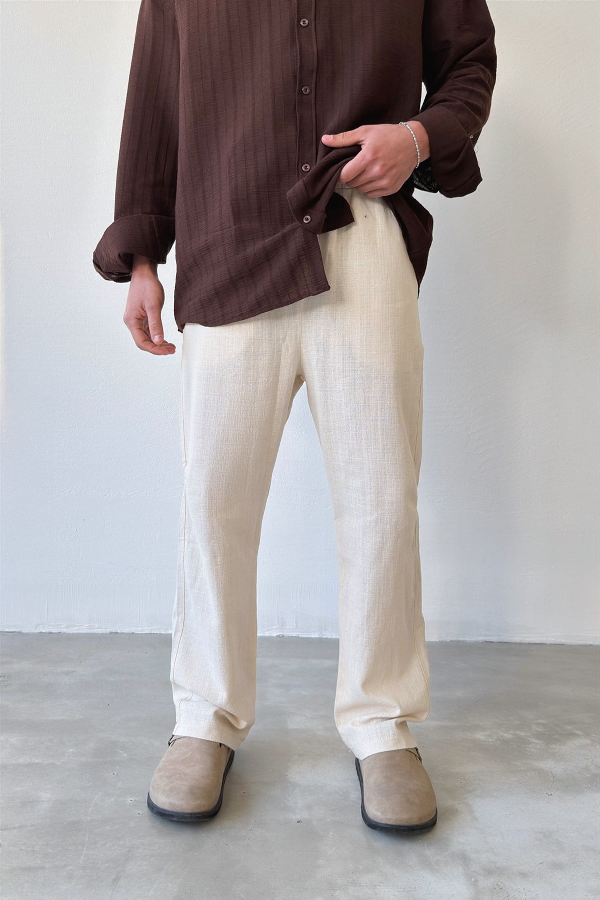 Bel Lastikli Keten Pantolon