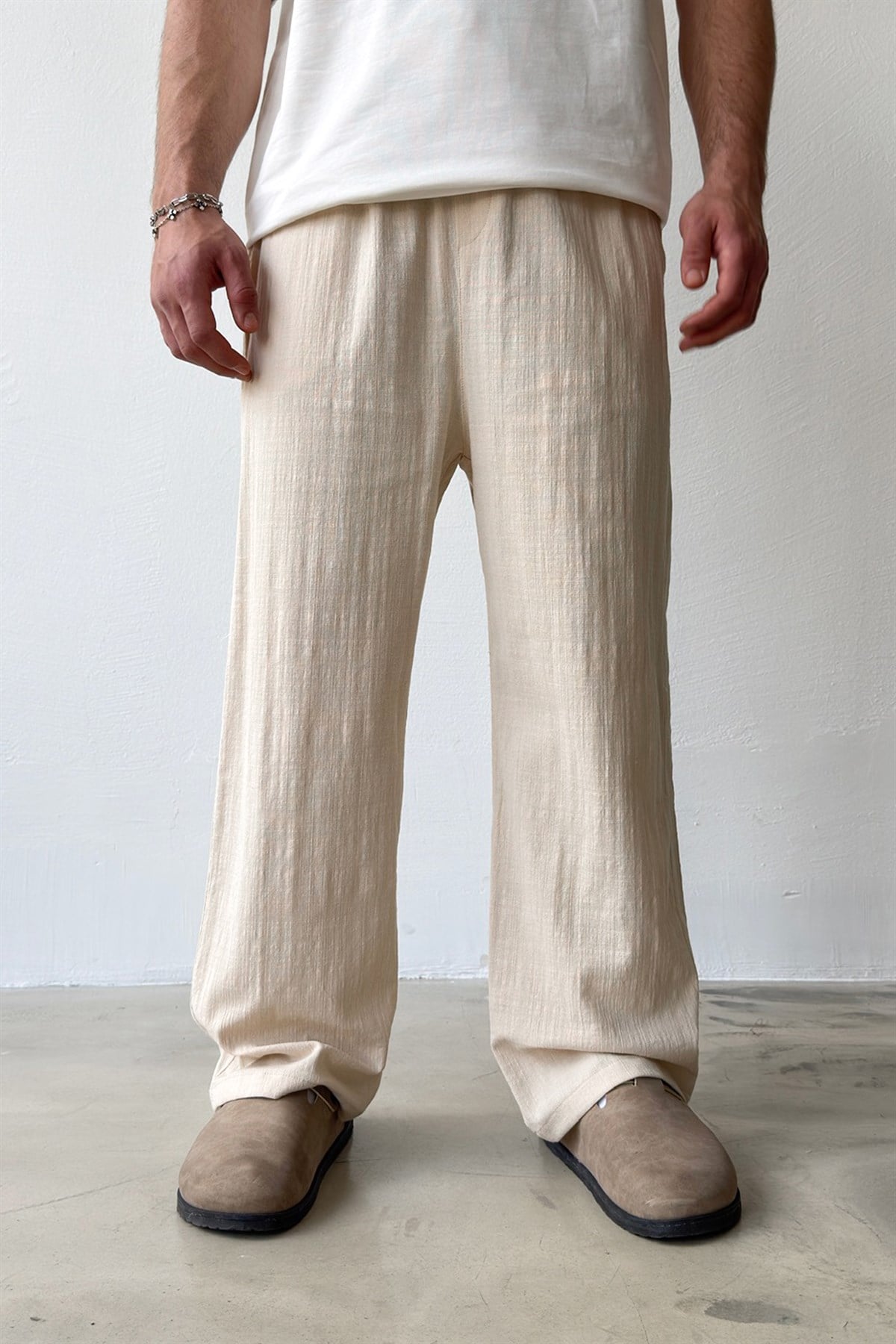 Bel Lastikli Keten Pantolon