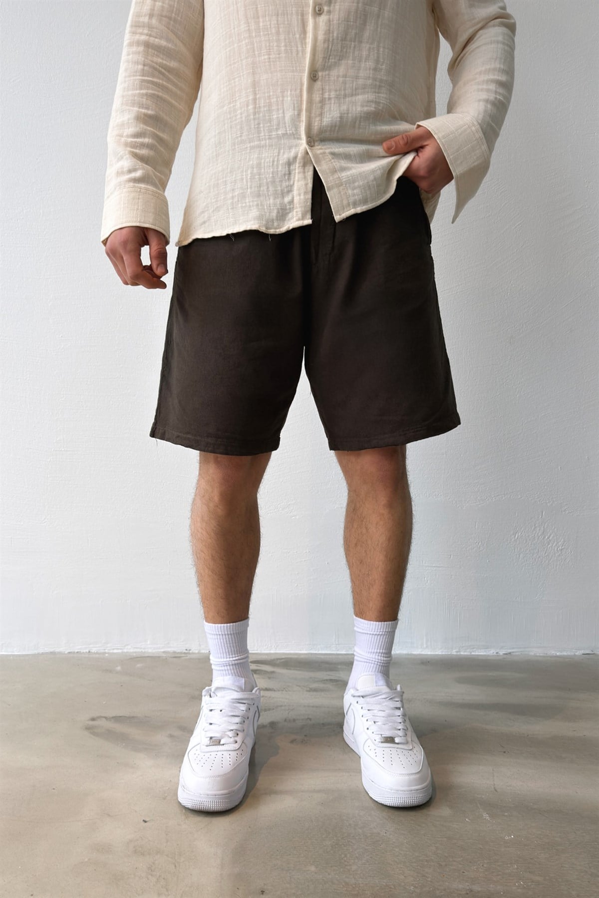 Bel Lastikli Keten Şort