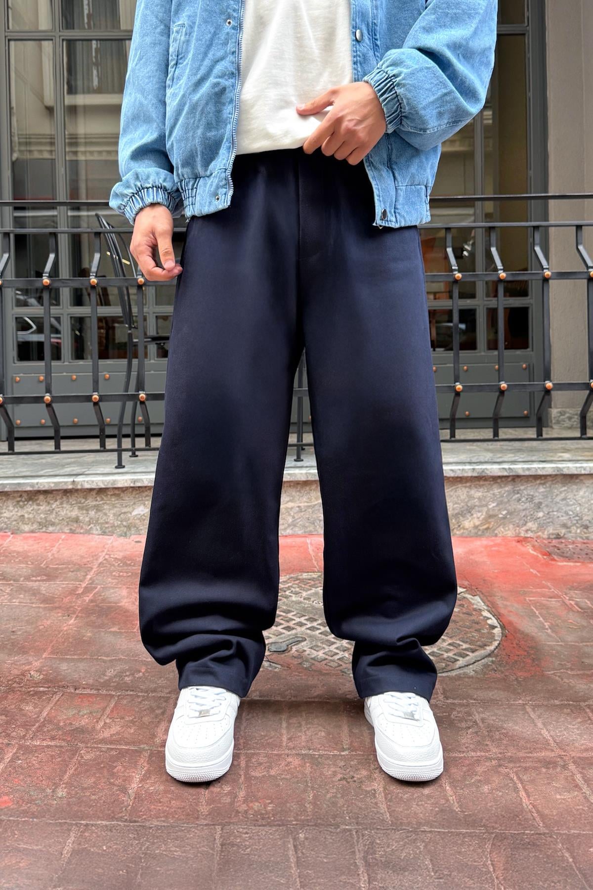 Bel Lastikli Baggy Gabardin Pantolon Lacivert