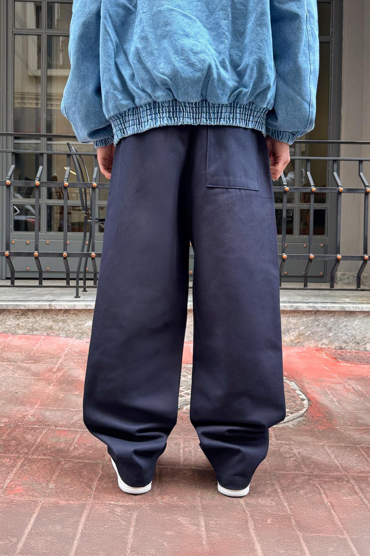 Bel Lastikli Baggy Gabardin Pantolon Lacivert