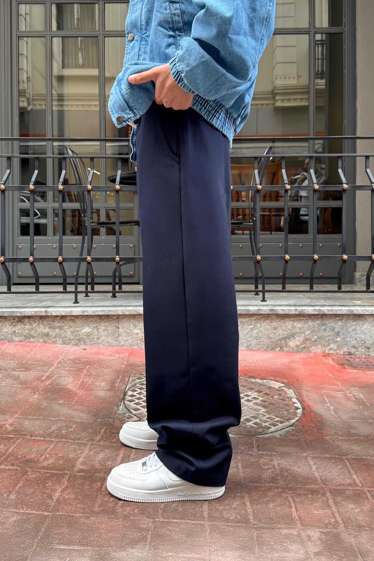 Bel Lastikli Baggy Gabardin Pantolon Lacivert