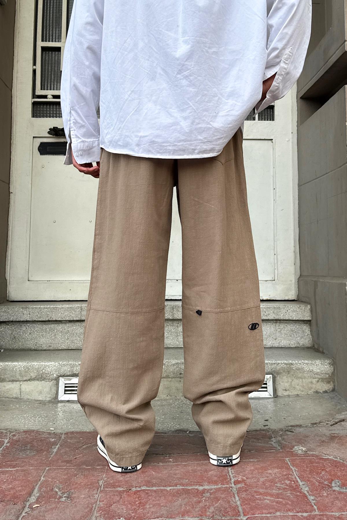 Bel Lastikli Nakış Detay Pantolon Kahverengi