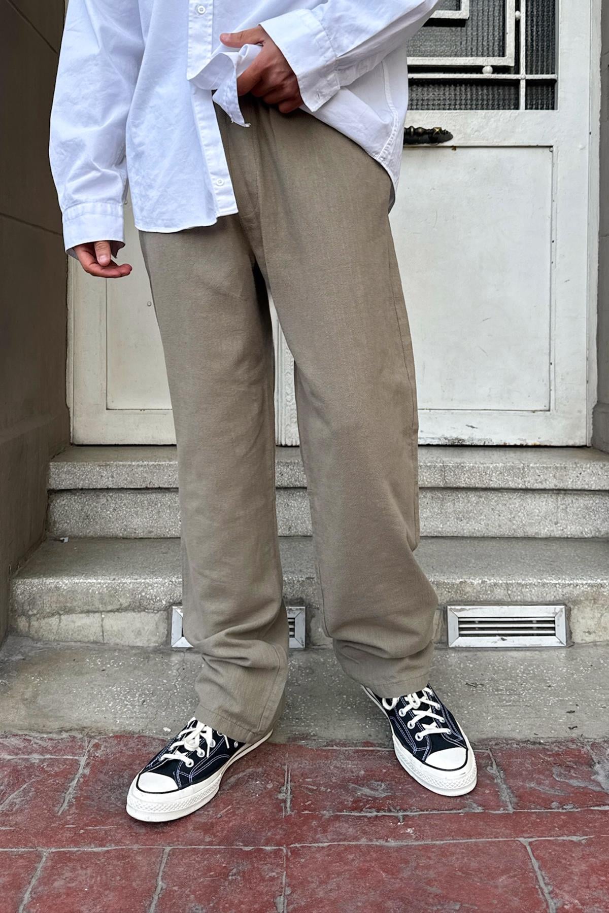 Bel Lastikli Nakış Detay Pantolon Haki