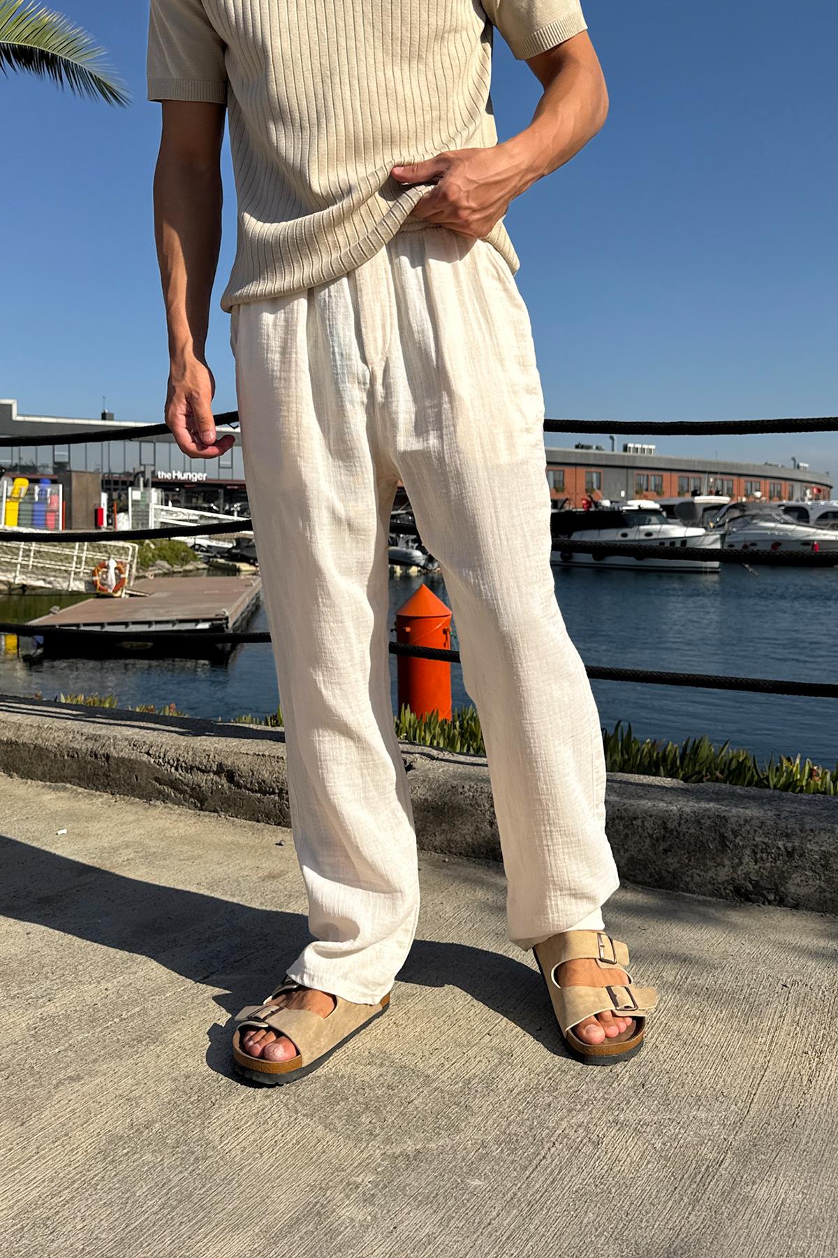 Bel Lastikli Rahat Baggy Pantolon Bej