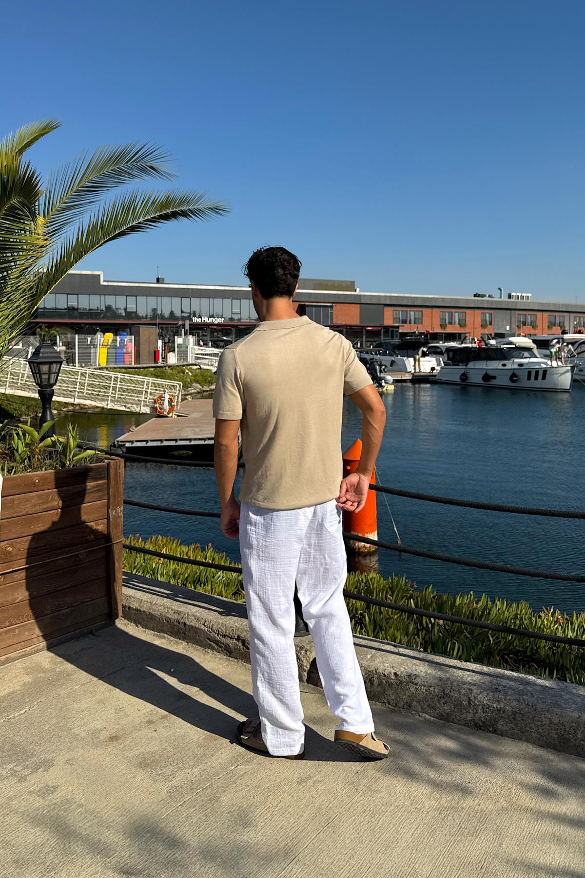 Bel Lastikli Rahat Baggy Pantolon Beyaz