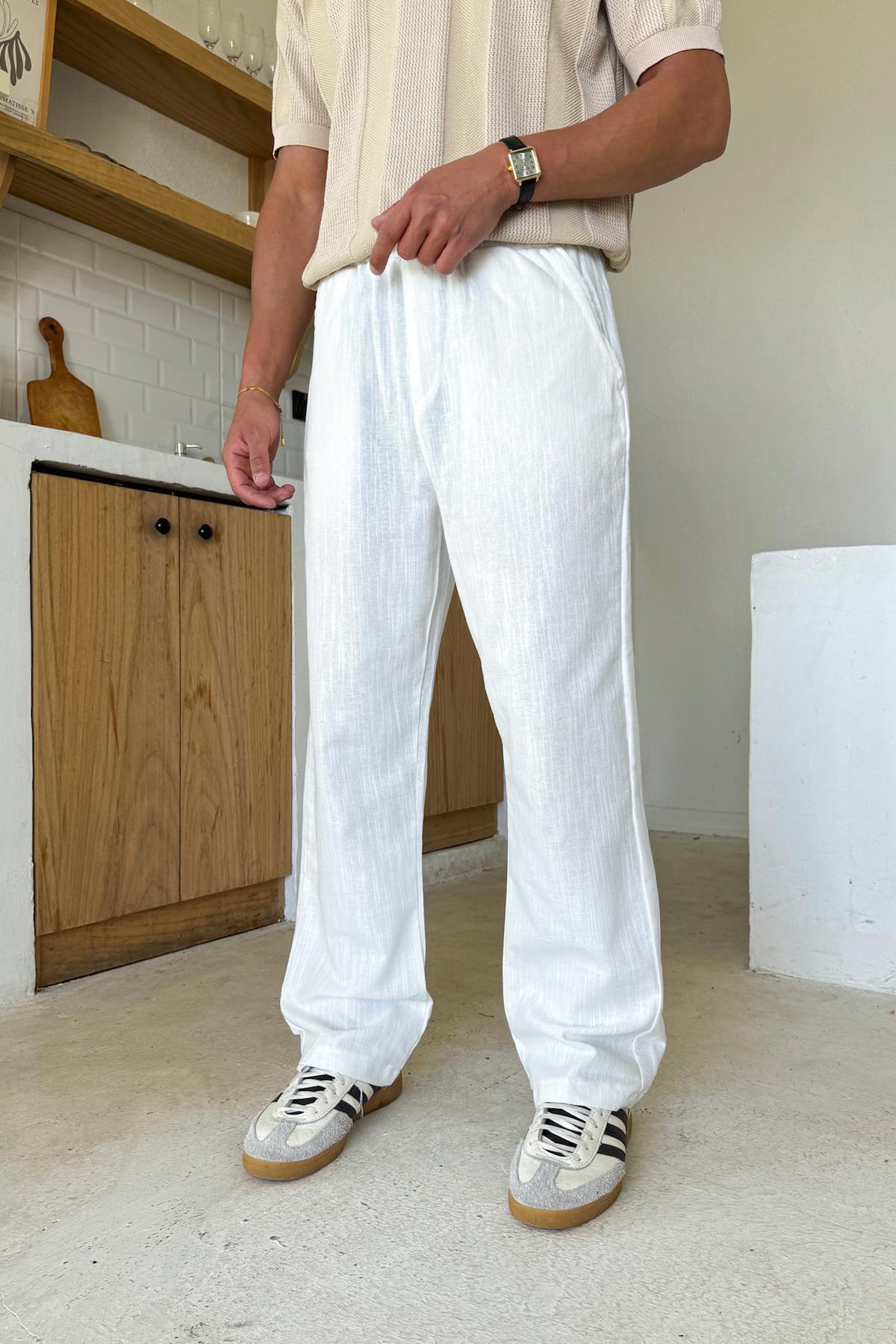 Bel Lastikli  Regular Pantolon Ekru