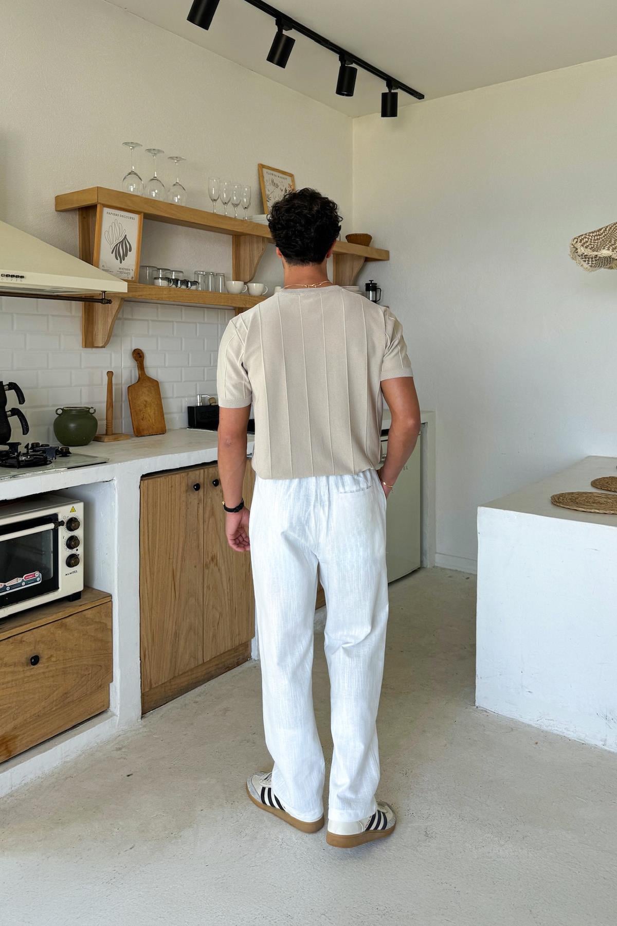 Bel Lastikli  Regular Pantolon Ekru