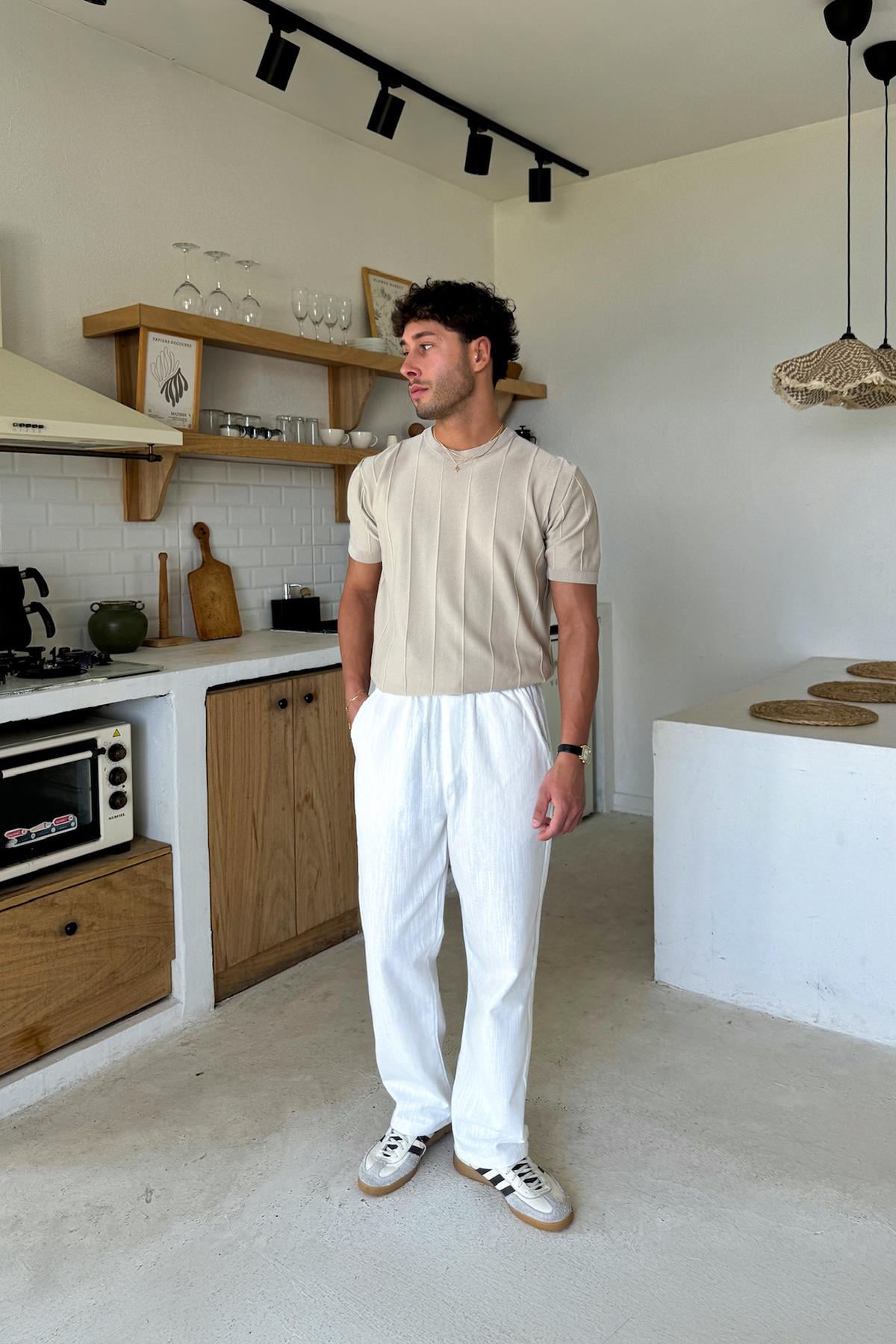 Bel Lastikli  Regular Pantolon Ekru