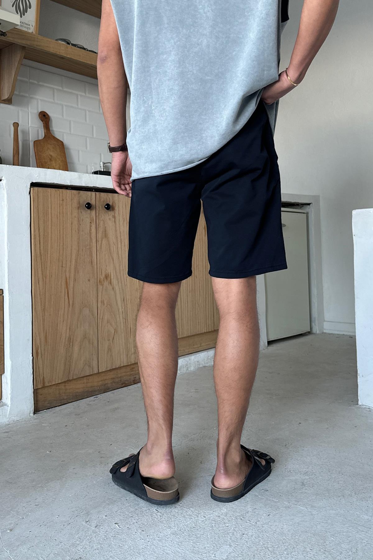 Lacivert Bel Lastikli Şort