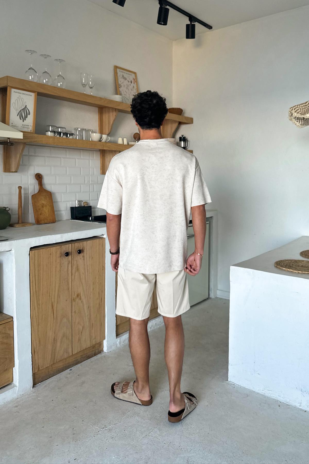 Krem Bel Lastikli Şort