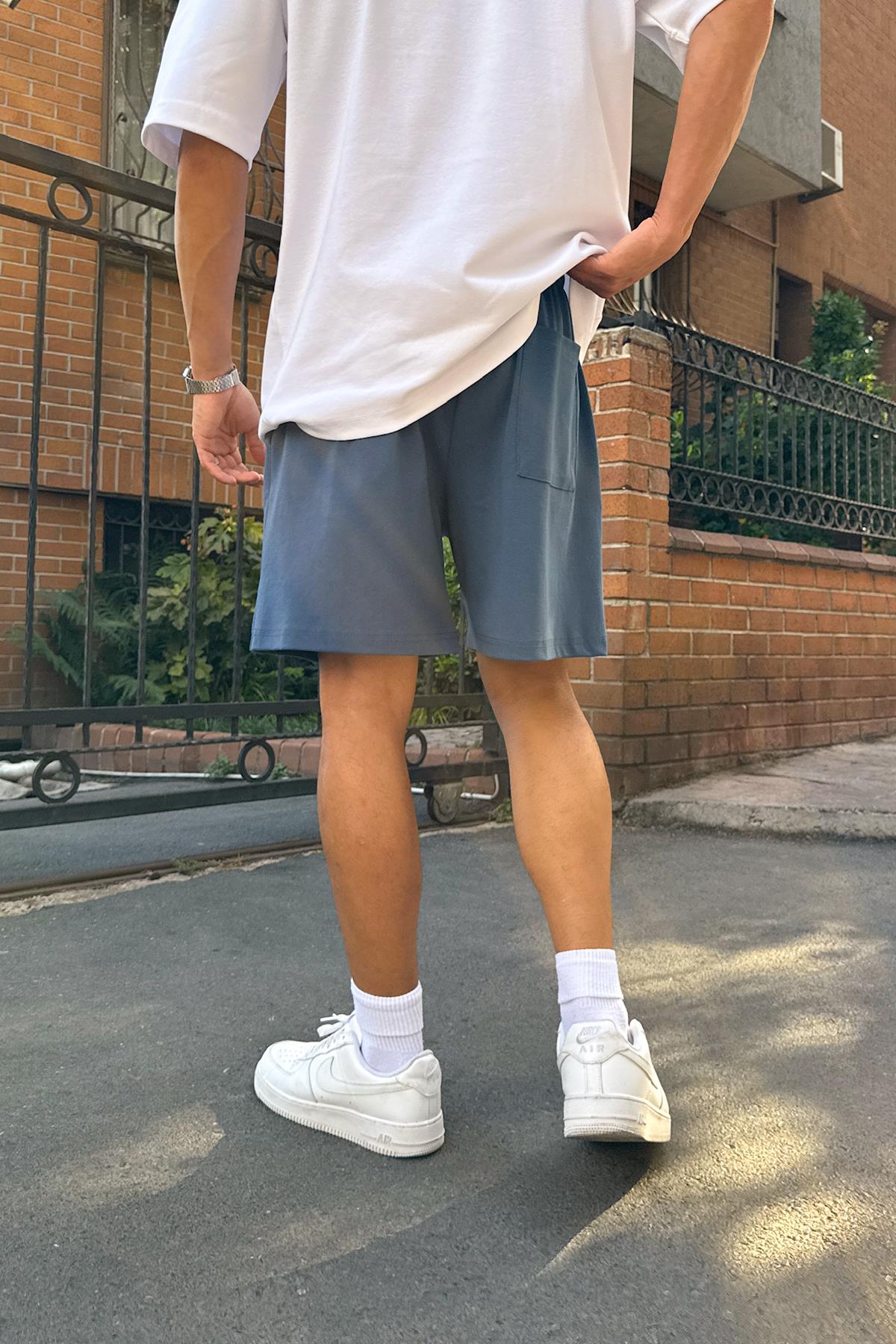 Bel Lastikli İndigo Şort