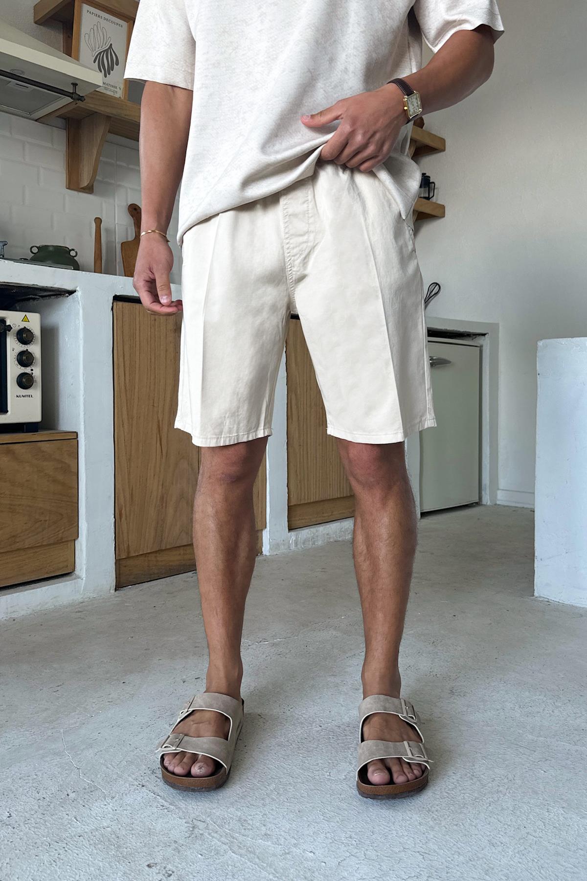 Krem Bel Lastikli Şort