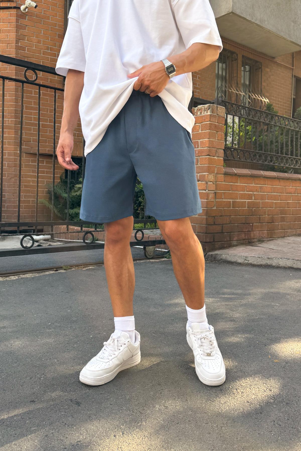 Bel Lastikli İndigo Şort