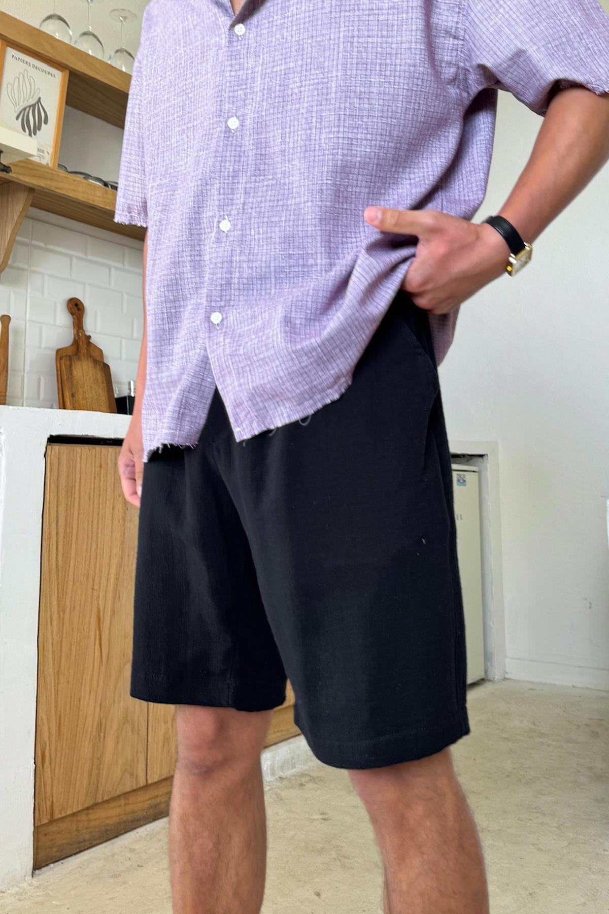 Bel Lastikli Şort Siyah