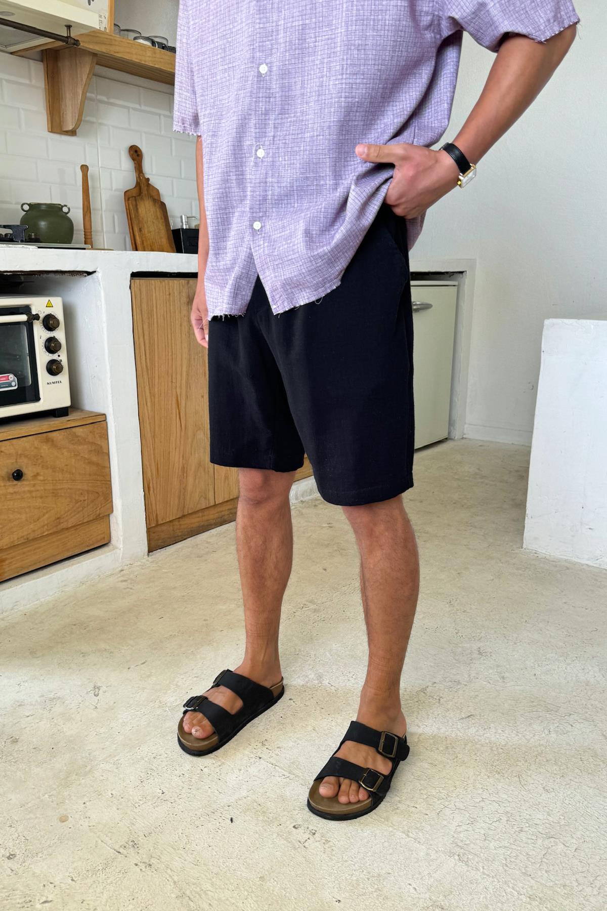 Bel Lastikli Şort Siyah