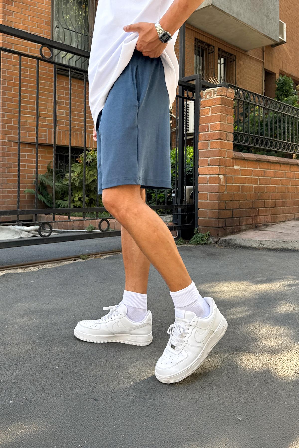 Bel Lastikli İndigo Şort