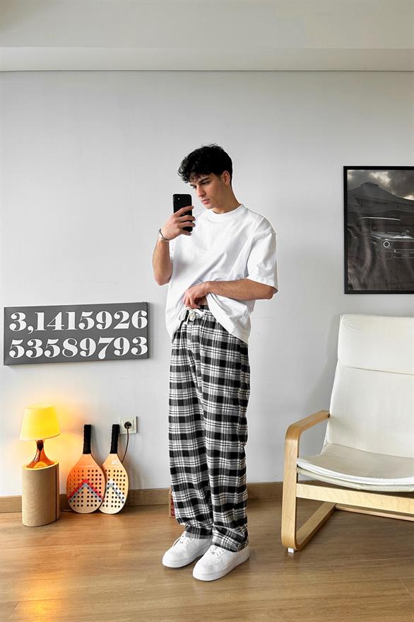 Beli Lastikli Ekoseli Gri Pijama