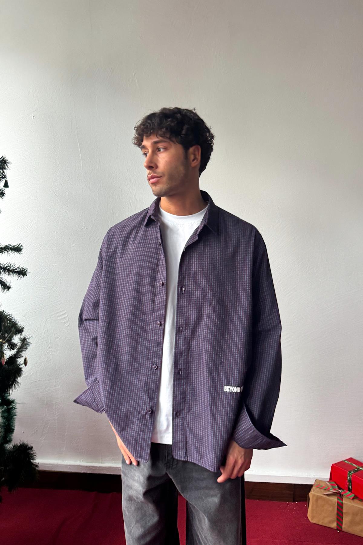 Beyond The Basic Nakışlı Kareli Gömlek Bordo