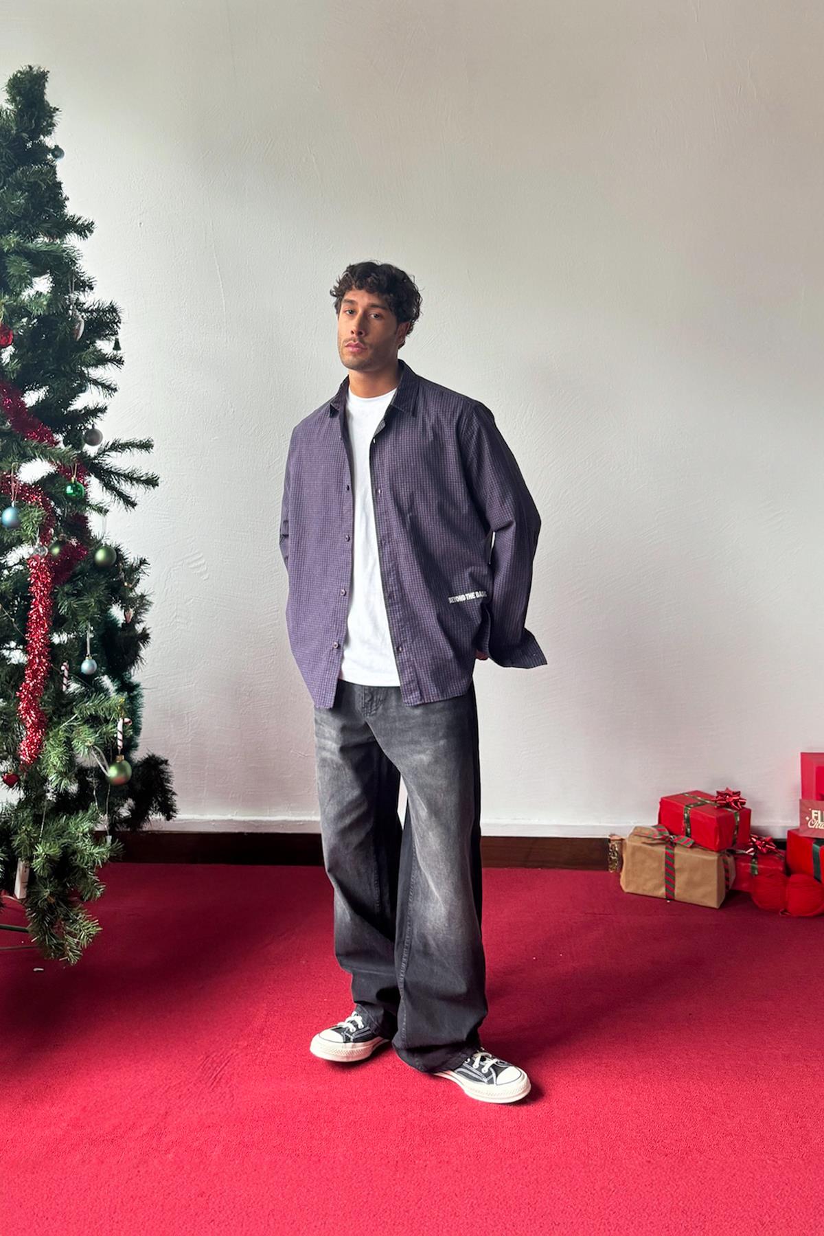 Beyond The Basic Nakışlı Kareli Gömlek Bordo