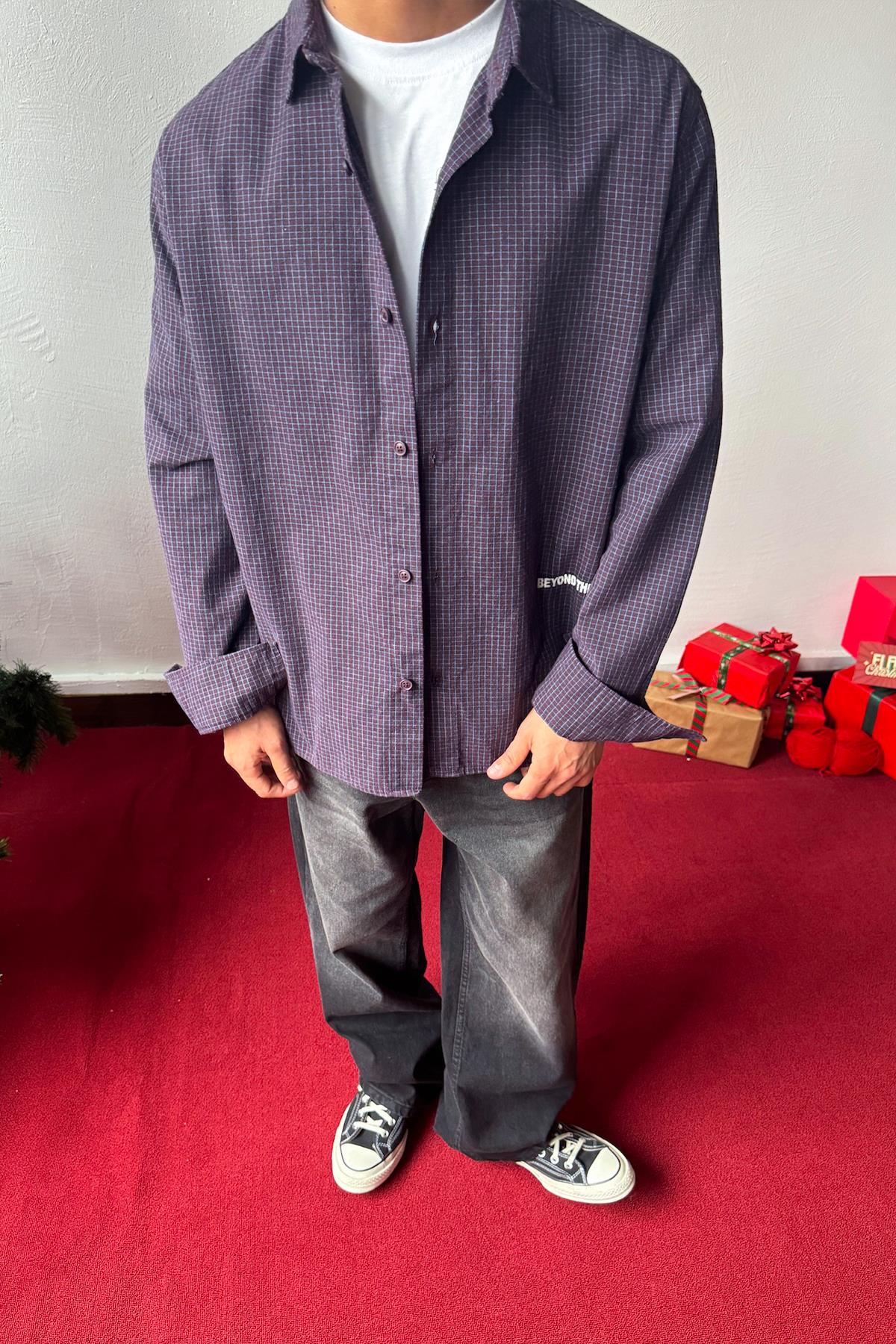 Beyond The Basic Nakışlı Kareli Gömlek Bordo