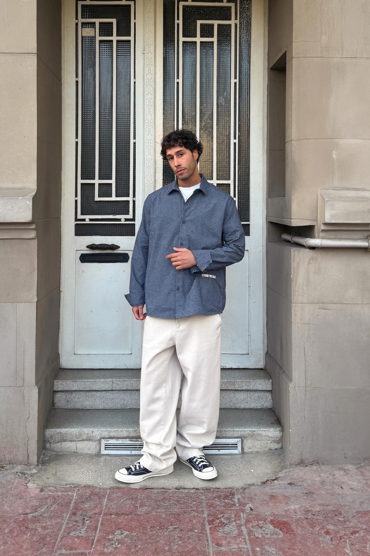 Beyond The Basic Nakışlı Kareli Gömlek Lacivert