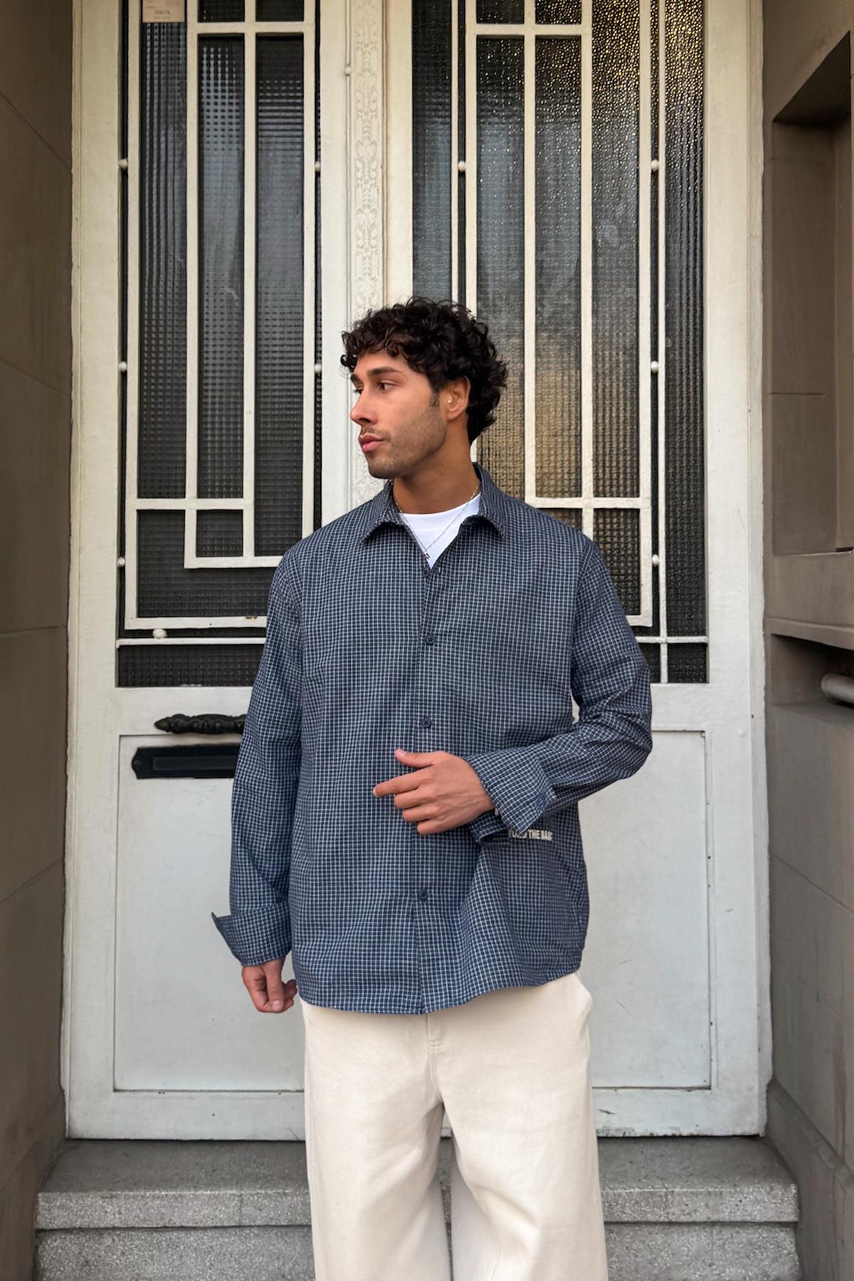 Beyond The Basic Nakışlı Kareli Gömlek Lacivert