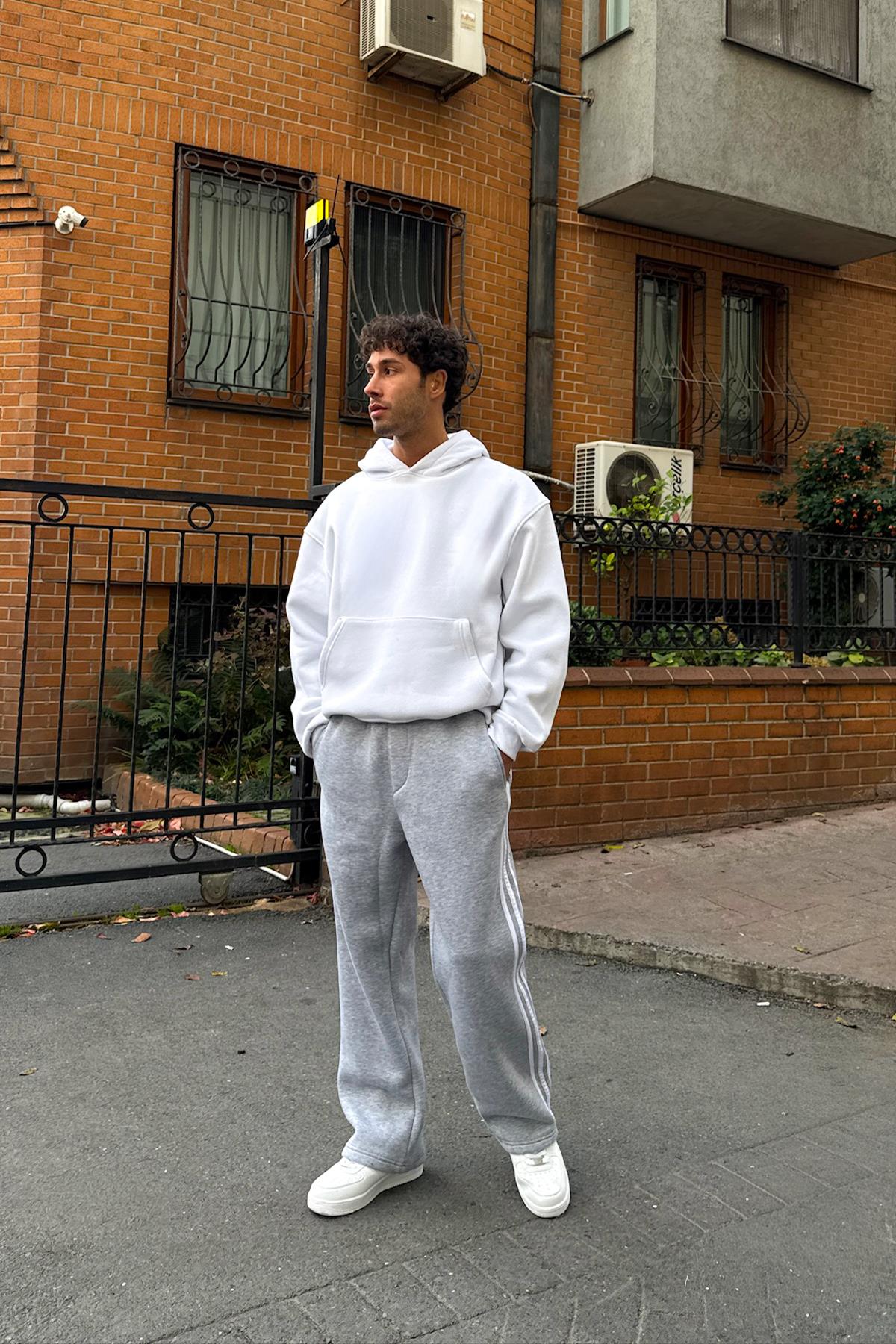 Biyeli Eşofman Altı Gri Melanj