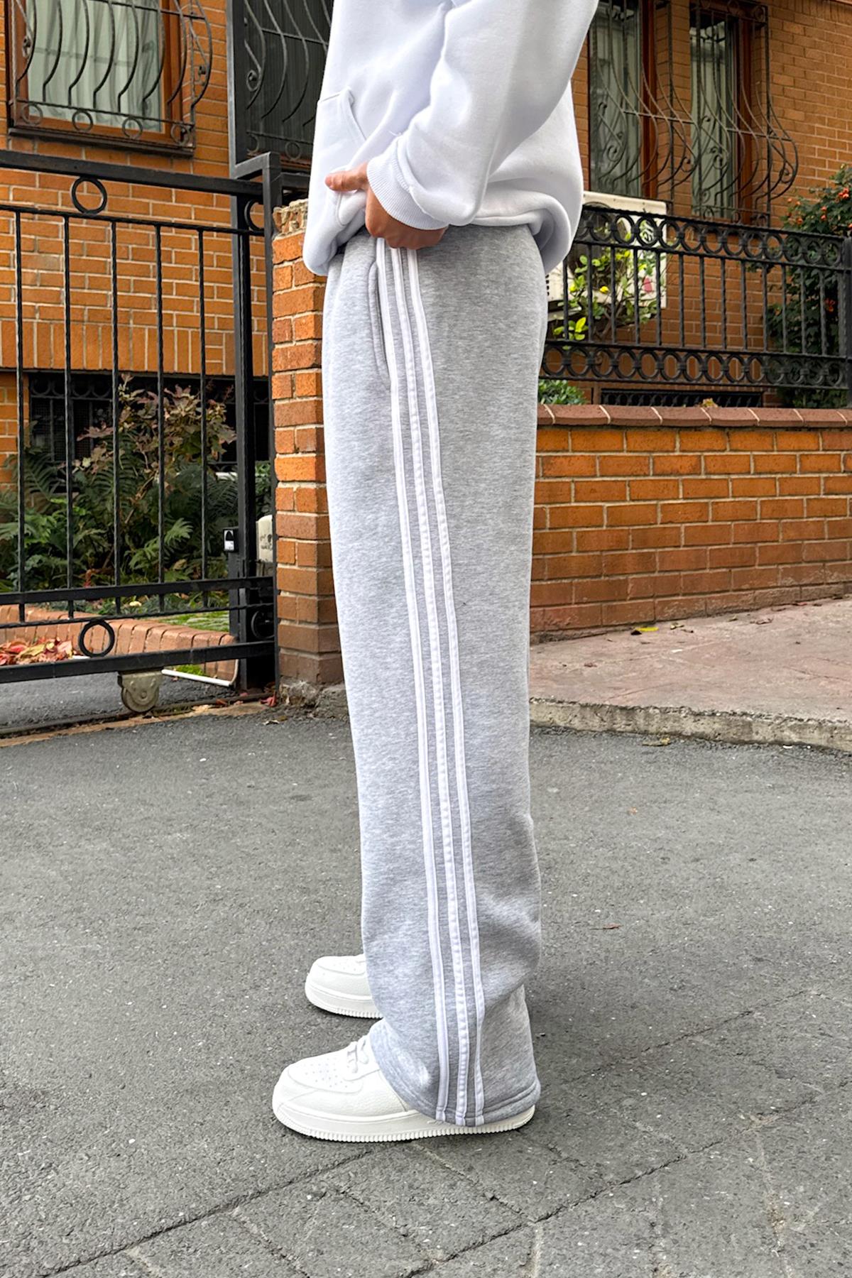 Biyeli Eşofman Altı Gri Melanj