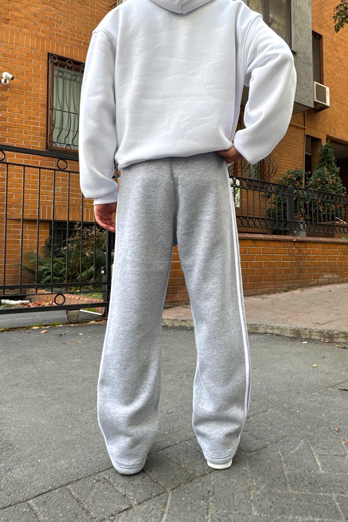 Biyeli Eşofman Altı Gri Melanj