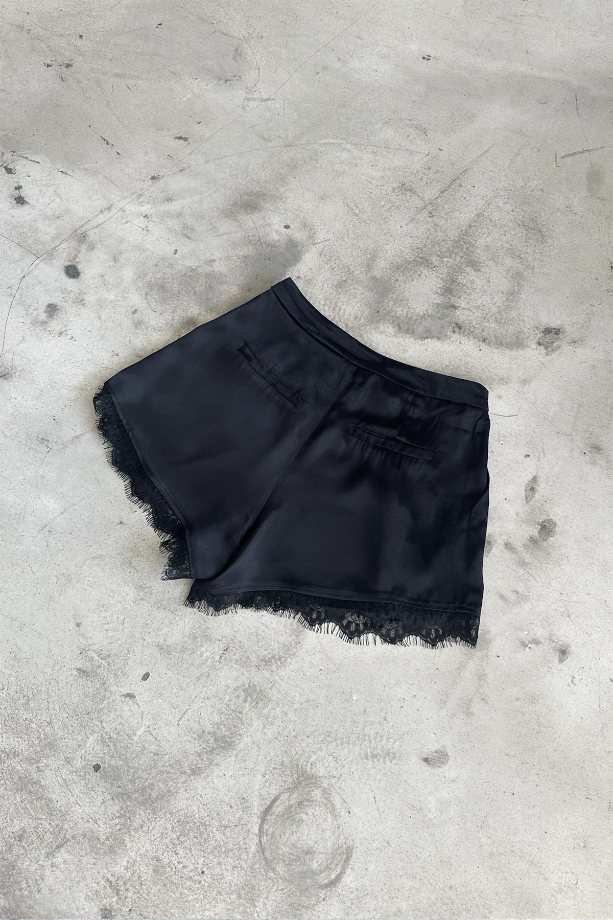 Black Satin Lace Shorts