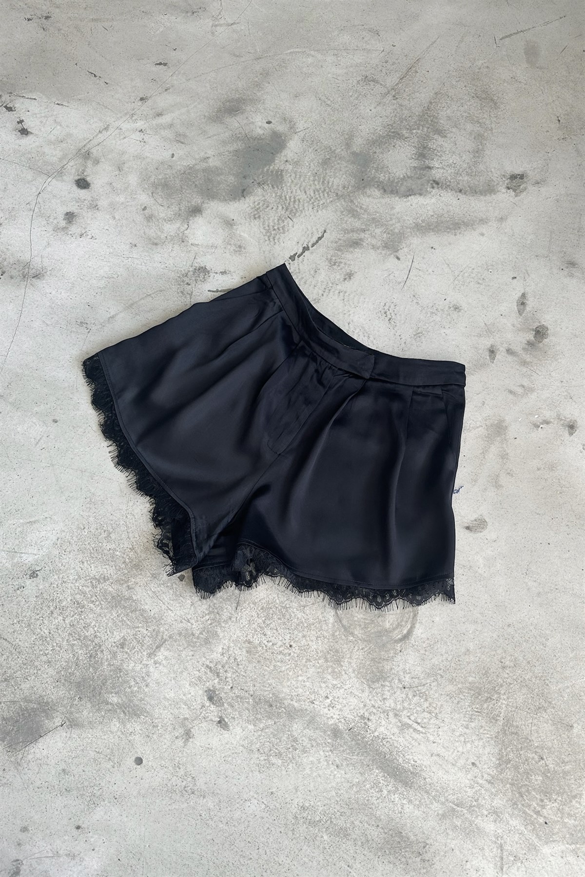 Black Satin Lace Shorts