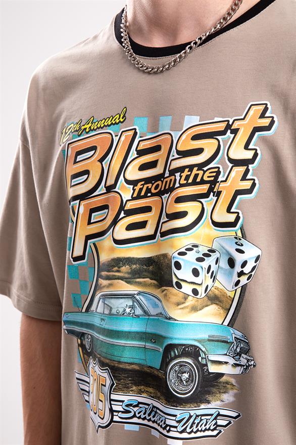 Blast Past Baskılı Tişört Vizon