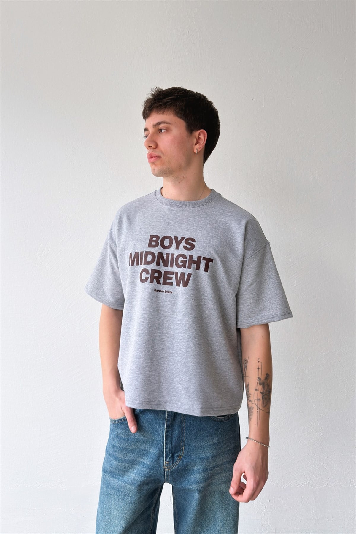 Boys Midnight Crew Baskılı Crop Tişört