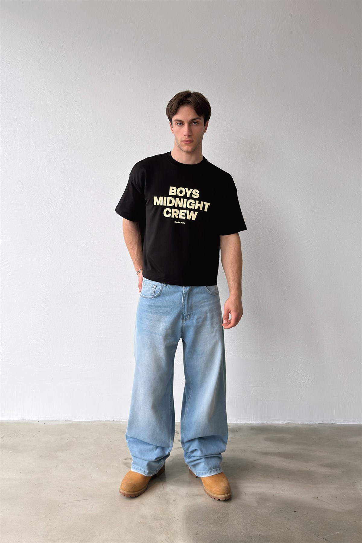 Boys Midnight Crew Baskılı Crop Tişört