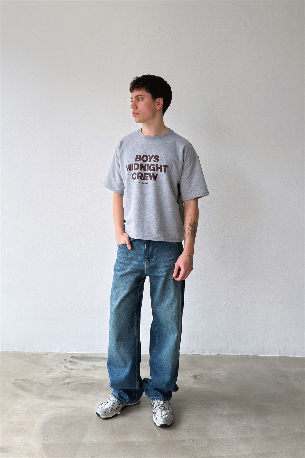 Boys Midnight Crew Baskılı Crop Tişört