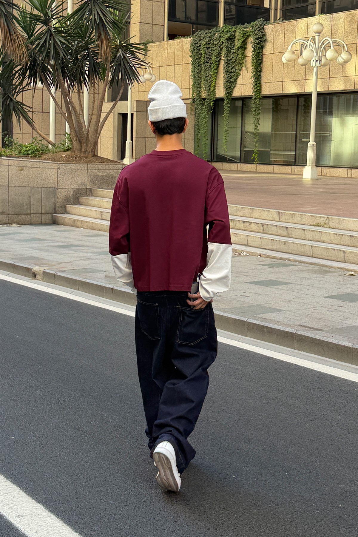 Burgundy-Ecru Long Sleeve Tee
