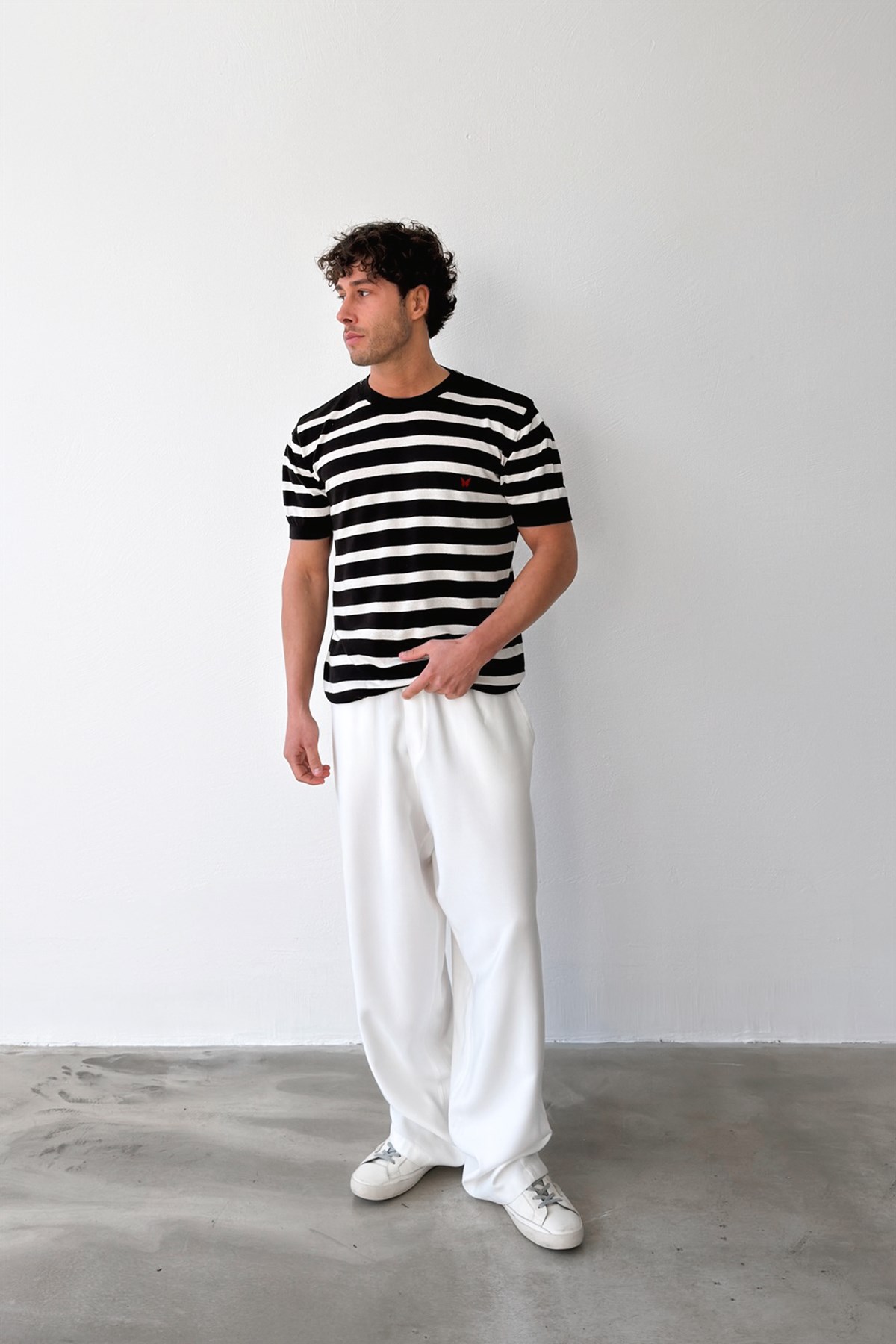 Butterfly Nakışlı Çizgili Triko Tişört