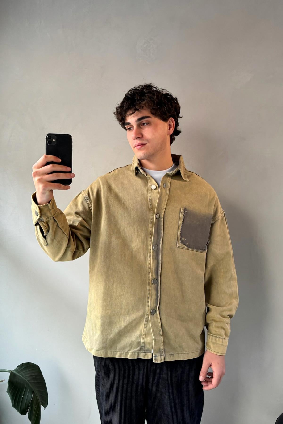 Cep Detay Düğmeli Ceket Haki