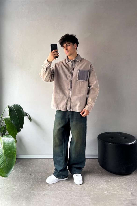 Cep Detay Düğmeli Ceket Taş Rengi