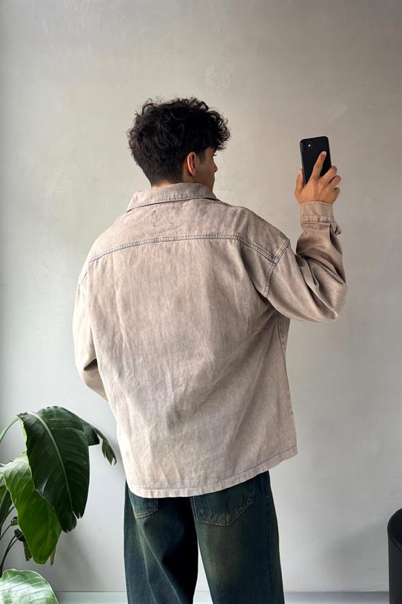 Cep Detay Düğmeli Ceket Taş Rengi