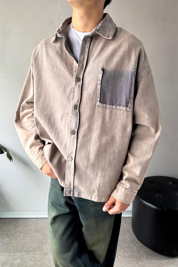 Cep Detay Düğmeli Ceket Taş Rengi