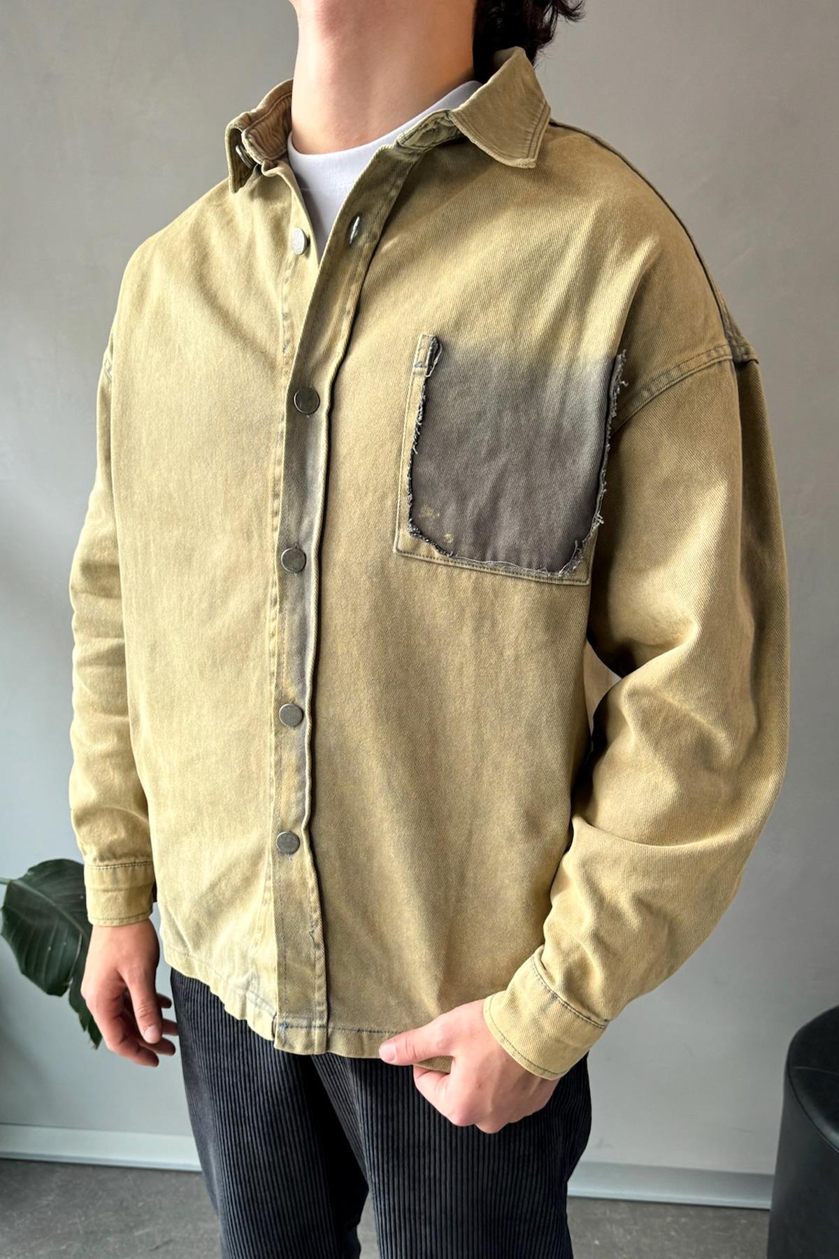 Cep Detay Düğmeli Ceket Haki