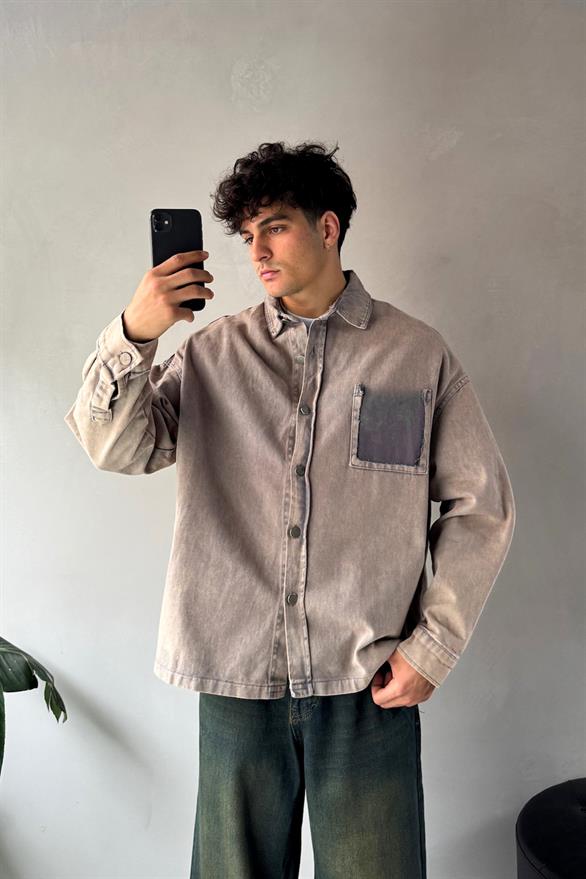 Cep Detay Düğmeli Ceket Taş Rengi