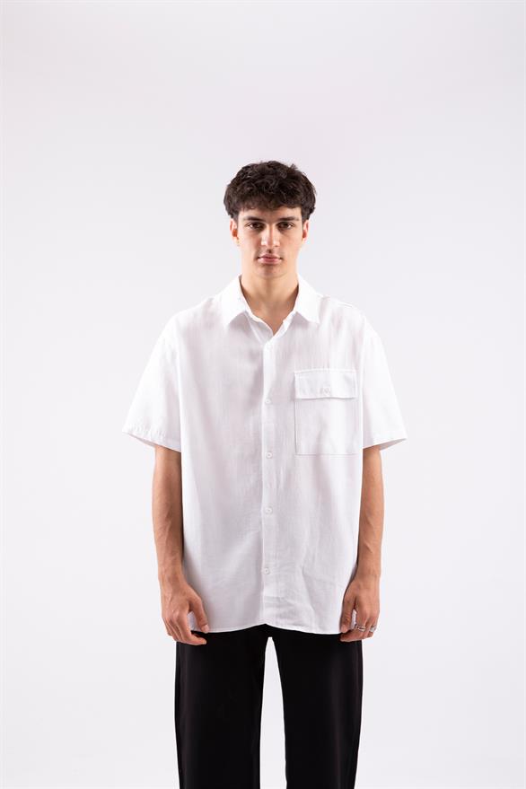 Cep Detaylı Beyaz Kısa Kollu Gömlek