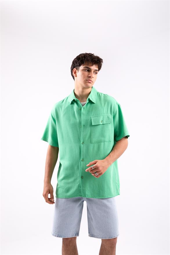 Cep Detaylı Yeşil Kısa Kollu Gömlek
