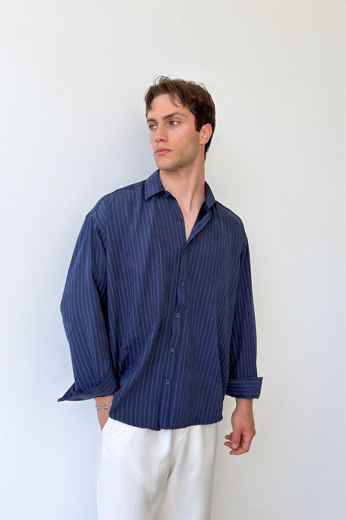 Çift Çizgili Oversize Gömlek