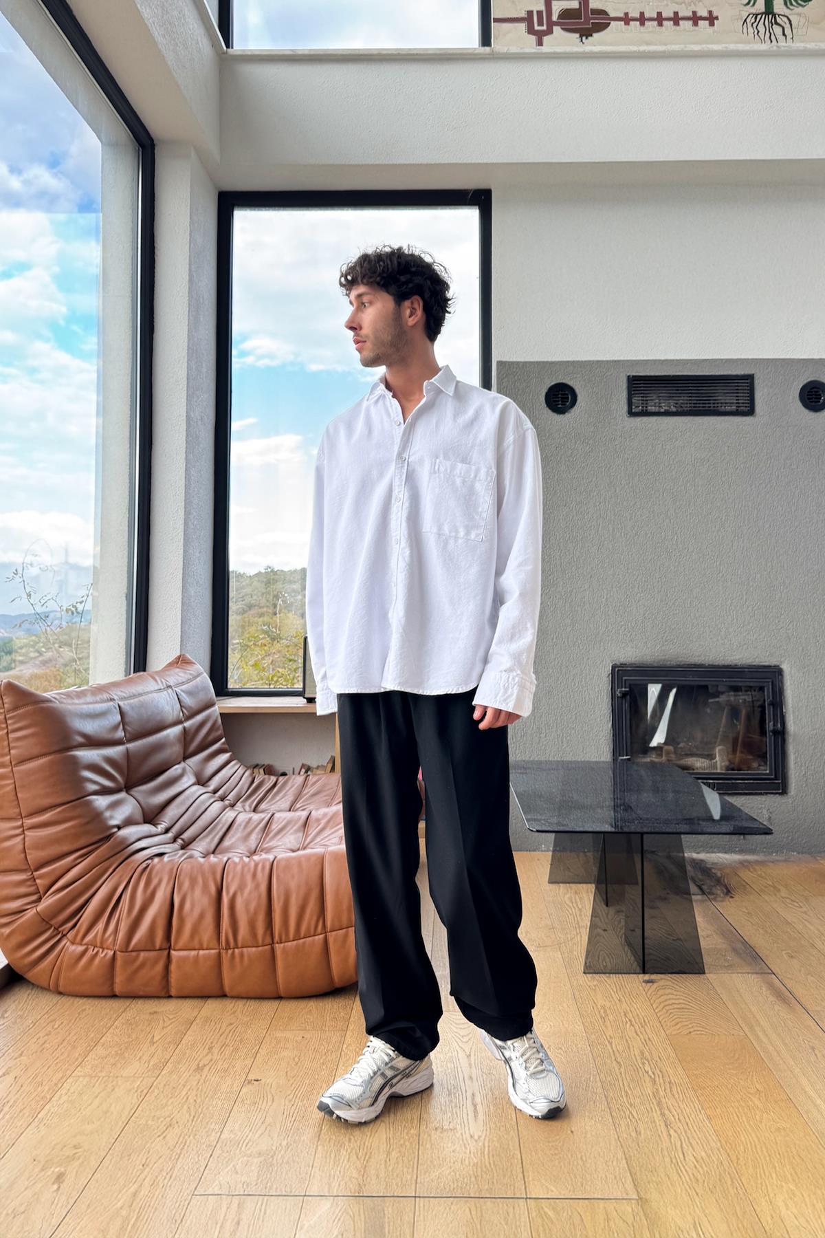 Çift Pileli Kumaş Pantolon Siyah