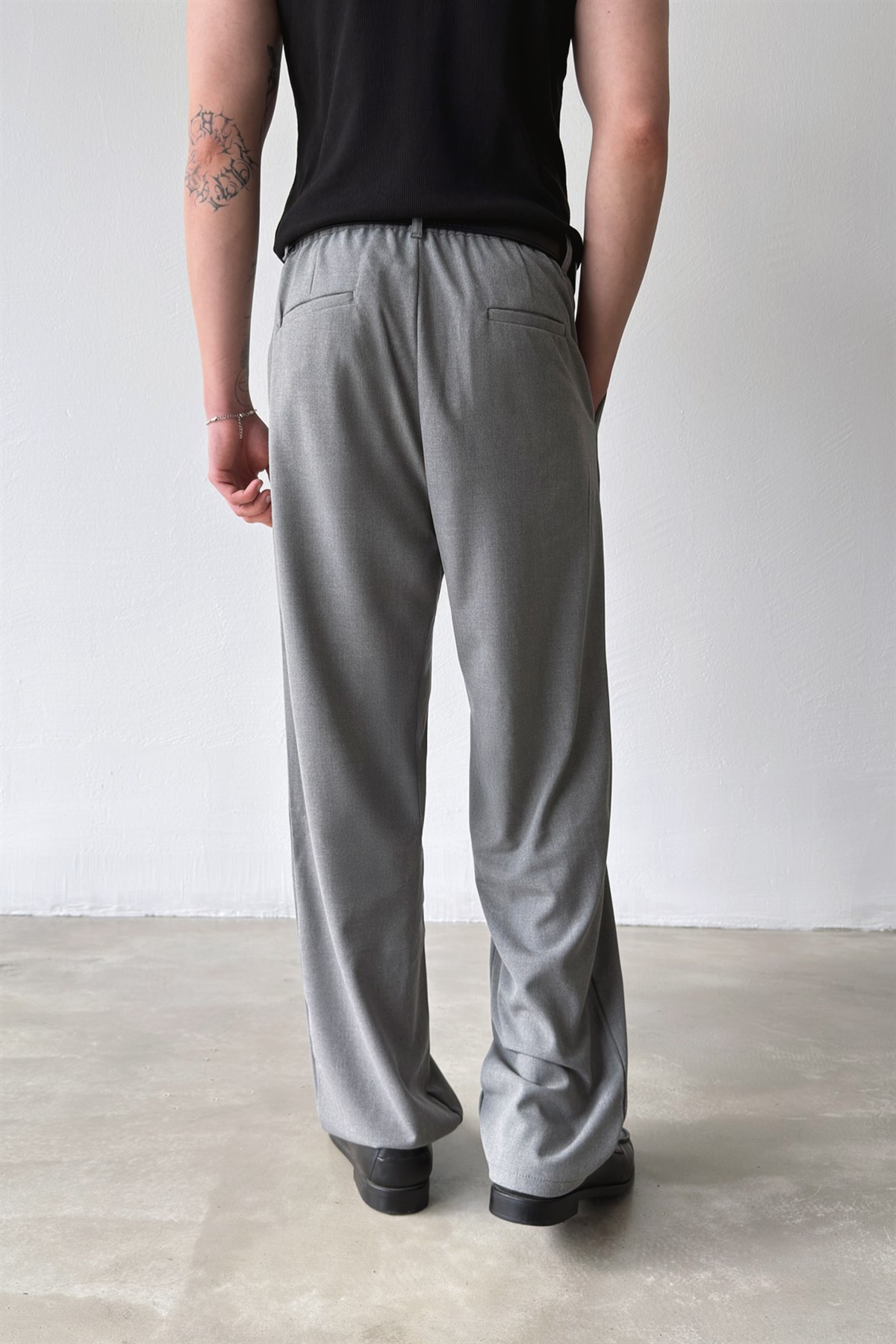 Çift Pileli Kumaş Pantolon Gri